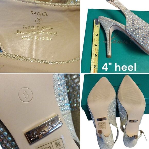 Lauren Lorraine Rachel Nude Crystal Shimmer Sling Back Heels Size 8 NIB - Picture 16 of 16